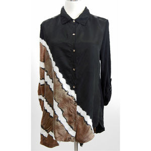 XCVI Tie Dye Satin Knit Hi Low Hem Biascut Blouse